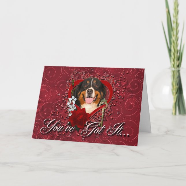 Valentines - Key to My Heart -Bernese Mountain Dog Holiday Card (Front)