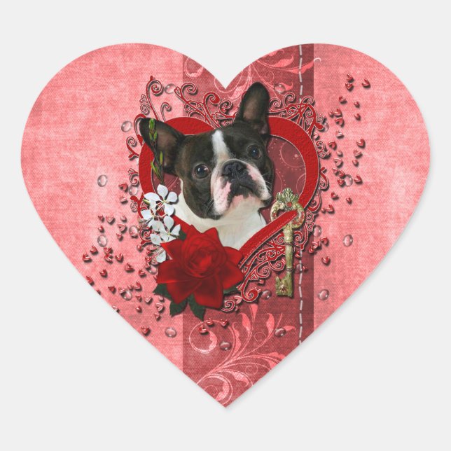 Valentines - Key to My Heart - Boston Terrier Sticker (Front)