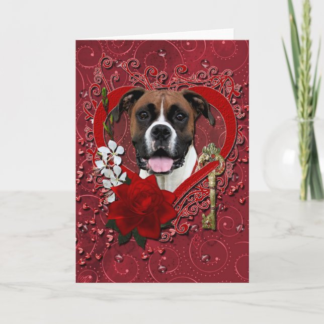 Valentines - Key to My Heart - Boxer - Vindy Holiday Card (Front)