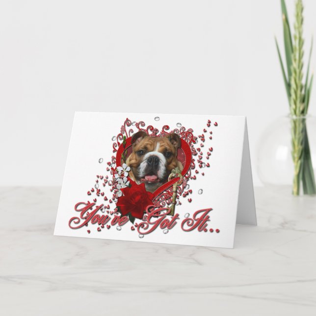 Valentines - Key to My Heart - Bulldog Holiday Card (Front)