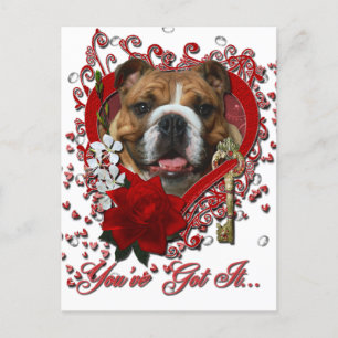 Valentines - Key to My Heart - Bulldog Holiday Postcard