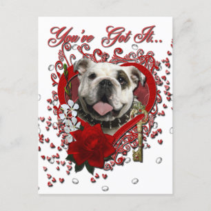 Valentines - Key to My Heart - Bulldog Holiday Postcard