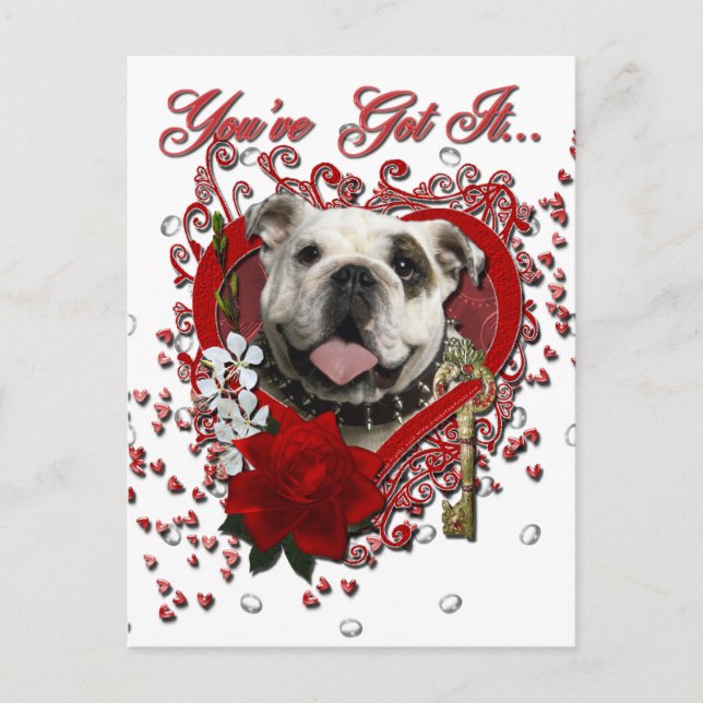 Valentines - Key to My Heart - Bulldog Holiday Postcard (Front)