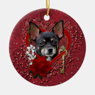 Valentines - Key to My Heart - Chihuahua -Isabella Ceramic Tree Decoration