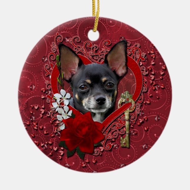 Valentines - Key to My Heart - Chihuahua -Isabella Ceramic Tree Decoration (Front)