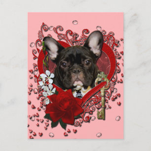 Valentines - Key to My Heart - French Bulldog Holiday Postcard