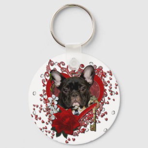 Valentines - Key to My Heart - French Bulldog Key Ring