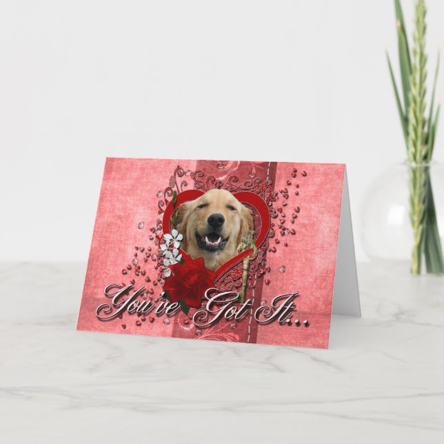 Valentines - Key to My Heart - Golden Retriever Holiday Card (Front)