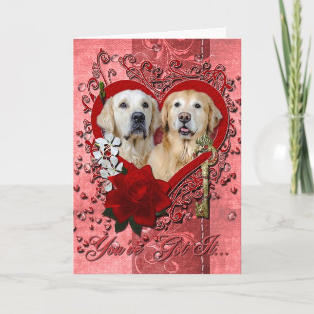 Valentines - Key to My Heart - Goldens - Corona Te Holiday Card (Front)