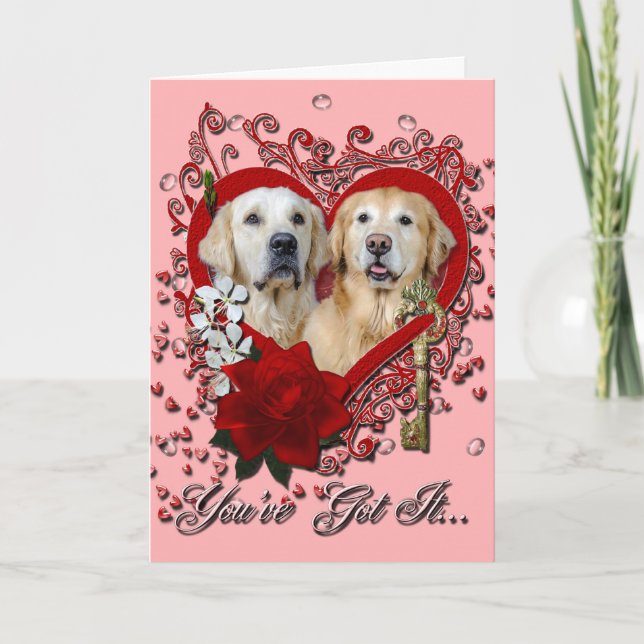 Valentines - Key to My Heart Goldens Corona Tebow Holiday Card (Front)