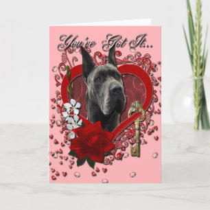Valentines - Key to My Heart - Great Dane - Grey Holiday Card