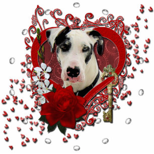 Valentines - Key to My Heart -Great Dane Harlequin Standing Photo Sculpture