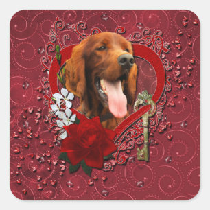 Valentines - Key to My Heart - Irish Setter Square Sticker