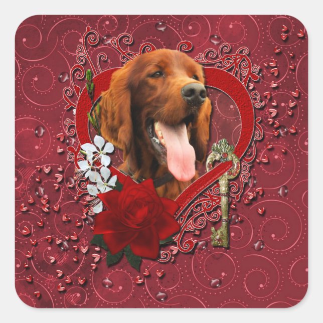 Valentines - Key to My Heart - Irish Setter Square Sticker (Front)