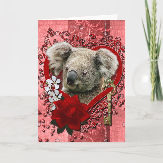 Valentines - Key to My Heart - Koala Bear Holiday Card (Front)