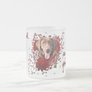 Valentines - Key to My Heart - Labrador -Chocolate Frosted Glass Coffee Mug
