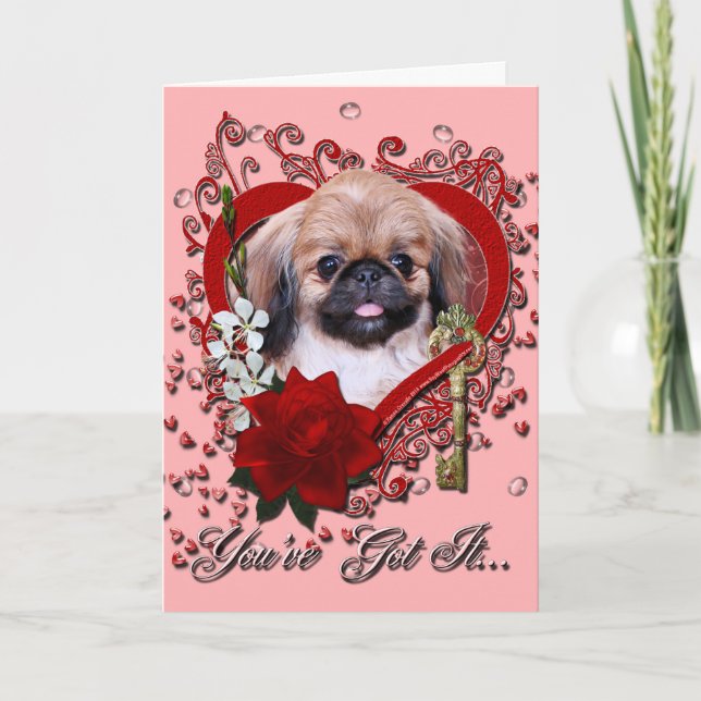 Valentines - Key to My Heart - Pekingese - Zoe Holiday Card (Front)