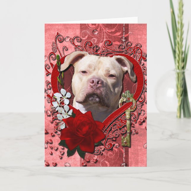 Valentines - Key to My Heart - Pitbull Jersey Girl Holiday Card (Front)
