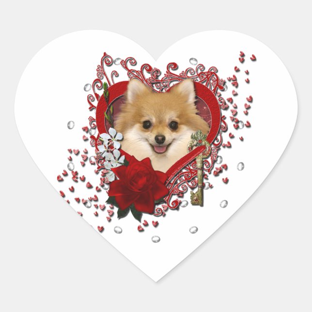 Valentines - Key to My Heart - Pomeranian Sticker (Front)