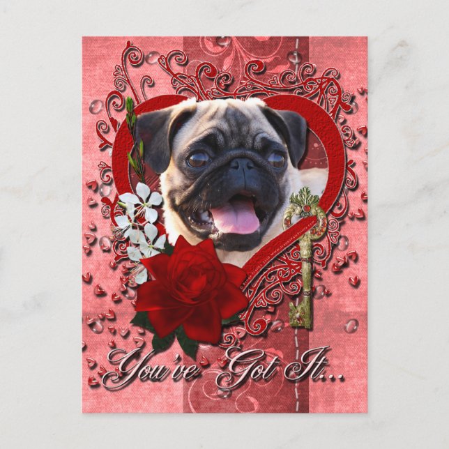Valentines - Key to My Heart - Pug Holiday Postcard (Front)