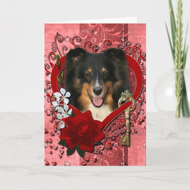 Valentines - Key to My Heart - Sheltie - Chani Holiday Card (Front)