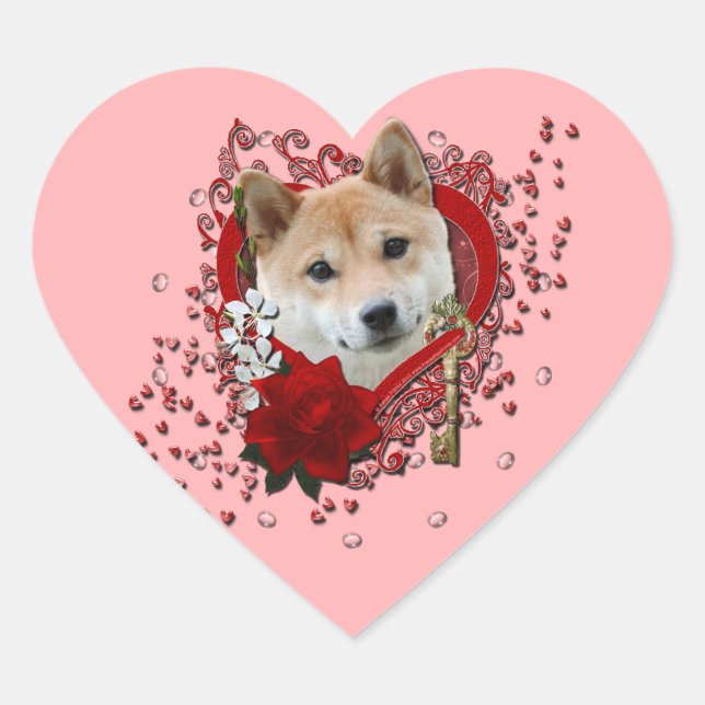 Valentines - Key to My Heart - Shiba Inu Heart Sticker (Front)