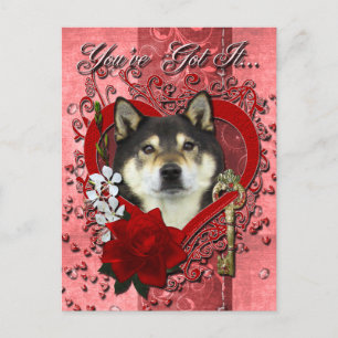 Valentines - Key to My Heart - Shiba Inu - Yasha Holiday Postcard