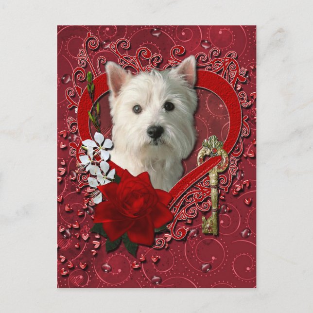 Valentines - Key to My Heart West Highland Terrier Holiday Postcard (Front)