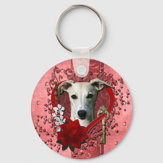 Valentines - Key to My Heart - Whippet Key Ring (Front)
