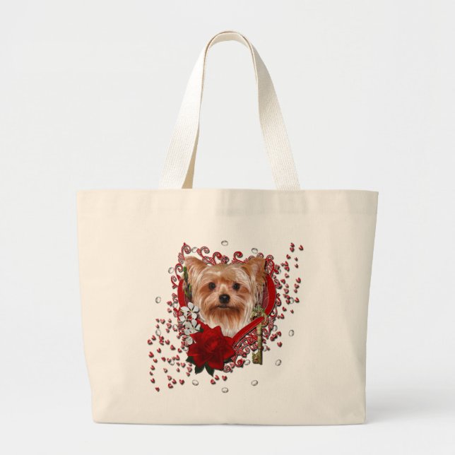 Valentines - Key to My Heart - Yorkshire Terrier Large Tote Bag (Front)