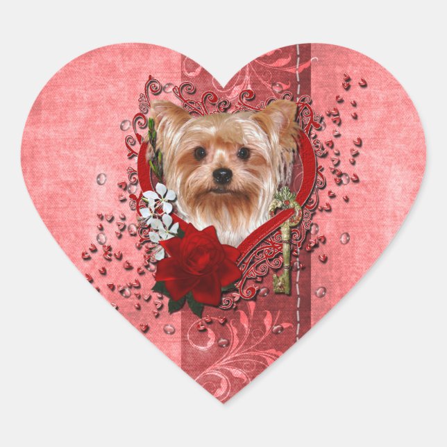 Valentines - Key to My Heart - Yorkshire Terrier Sticker (Front)