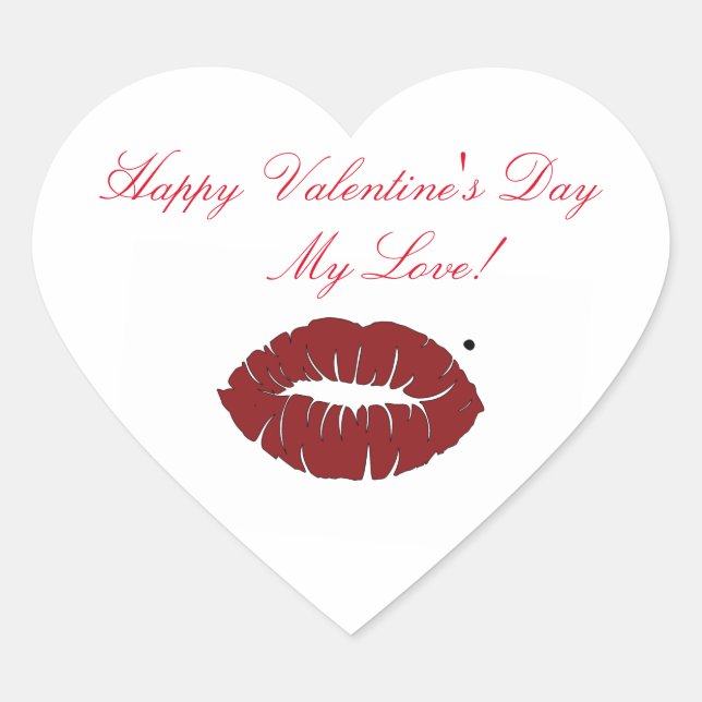 Valentine's Kisses, Red Lips Heart Sticker (Front)