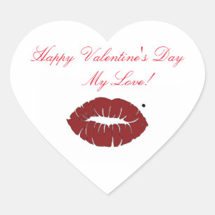 Valentine's Kisses, Red Lips Heart Sticker