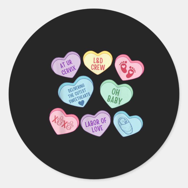 Valentines Labour And Delivery Nurse Heart Candy L Classic Round Sticker (Front)