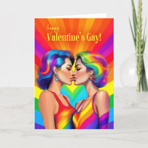 Valentine's Lesbian Couple Rainbow Pop Art Holiday Card