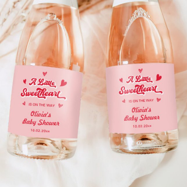 Valentines Little Sweetheart Baby Shower Champagne Sparkling Wine Label (Creator Uploaded)