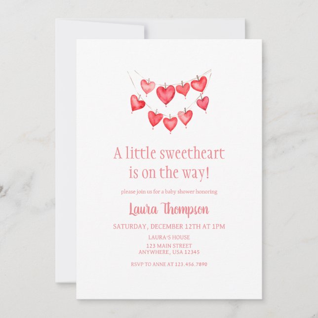 Valentine's Little Sweetheart Pink Baby Invitation (Front)
