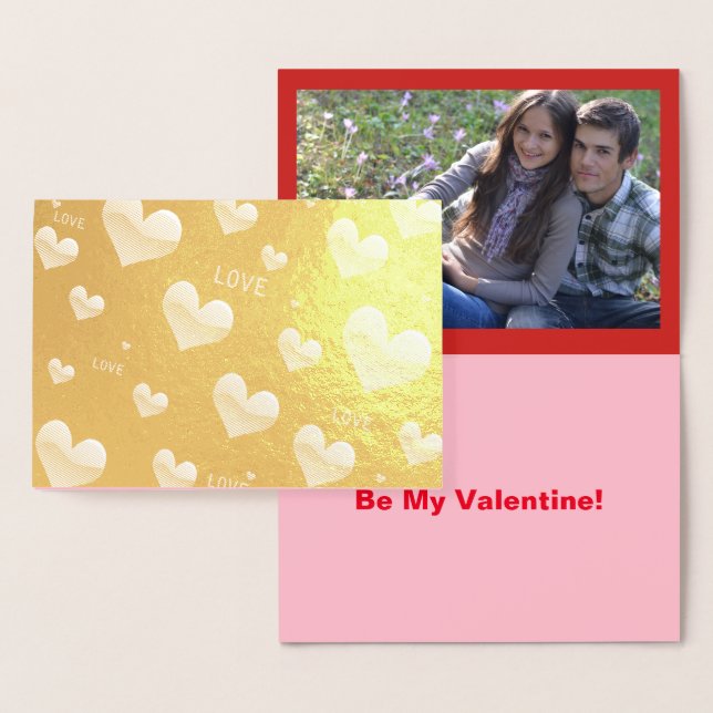 Valentine's Love and Hearts, Add Photo and Quote Foil Card (Display)