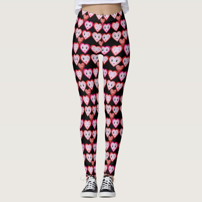 Valentines Love Candy Hearts and Faces Leggings (Front)
