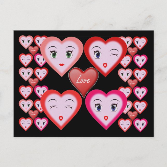 Valentines Love Candy Hearts and Faces Postcard (Front)
