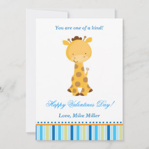 Valentines Love Day Kids Giraffe Blue Card