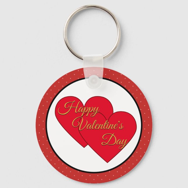 Valentine's Love Hearts And Polka Dots Key Ring (Front)