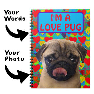 Valentines Love Hearts Photo Pug Dog  Notebook