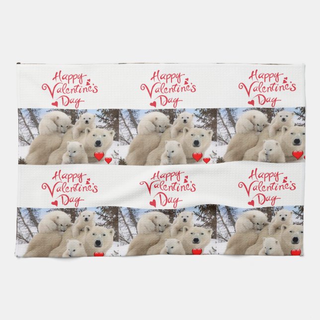 valentines love kitchen hand towel Polar Bears (Horizontal)