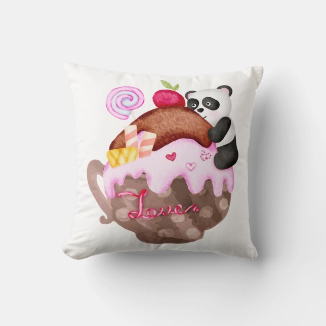 Valentine's Love Panda Mug Throw Pillow (Front)