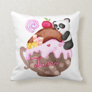 Valentine's Love Panda Mug Throw Pillow
