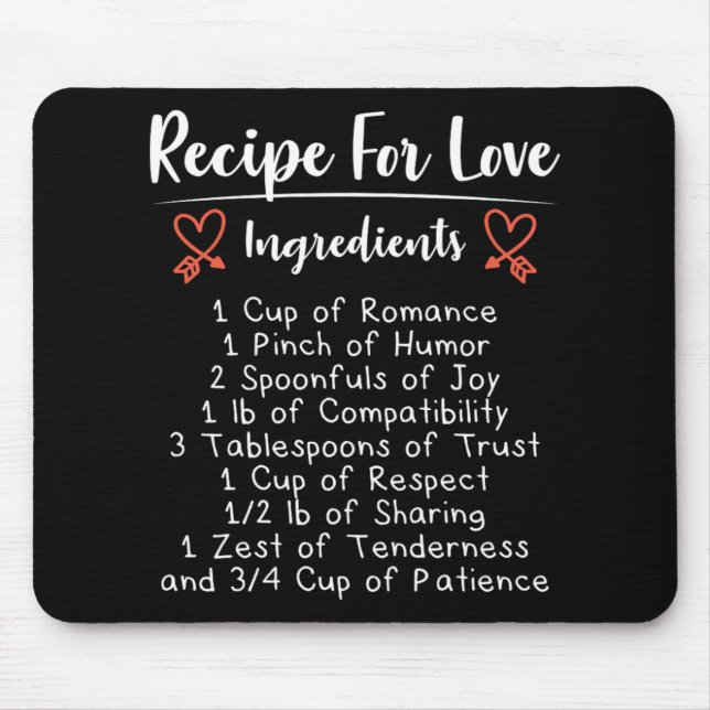 Valentines Love Poem Recipe For Love Romance Gift Mouse Mat (Front)