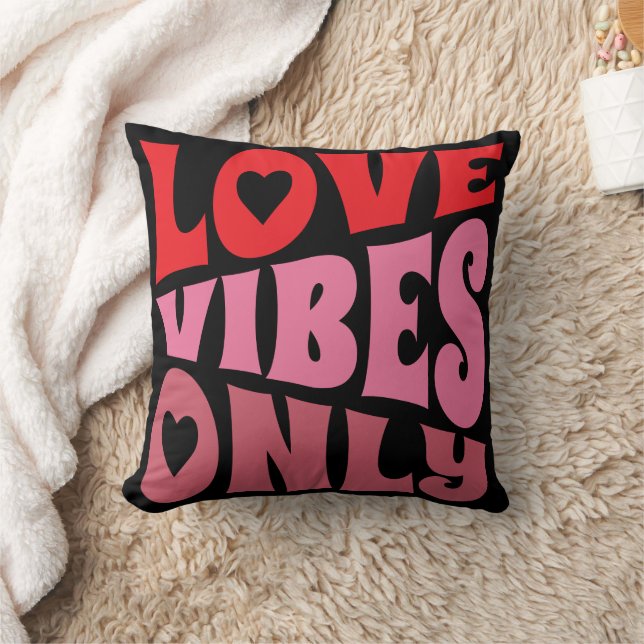 Valentines Love Vibes Typography Red Pink Black Cushion (Blanket)