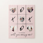 Valentine's Marriage Proposal Will You Merry Me XO Jigsaw Puzzle<br><div class="desc">Pop the question on valentine's day with our fun and trendy, will you marry me? custom 5 photo layout jigsaw puzzle. Our design features a fun tic tac toe design with heart shapes for you to add your own images. "Will you marry me?" is designed in a trendy black typographic...</div>