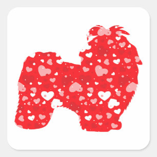 Valentines Matching Couple Love Hearts Shih Tzu Square Sticker